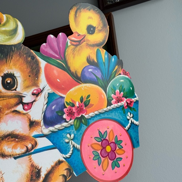 Vintage Easter Bunny Chick Egg Basket Die Cut USA Made Holiday Wall Ephemera - Picture 5 of 15